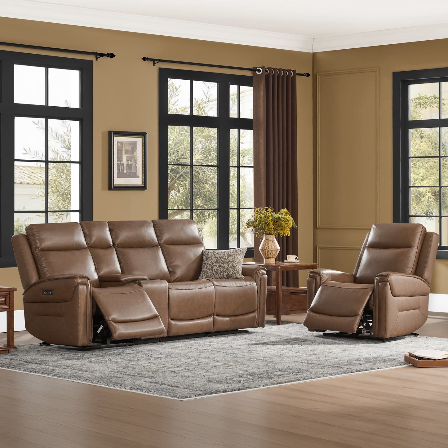 Modern Top-Grain Leather Zero Gravity Reclining Sofa