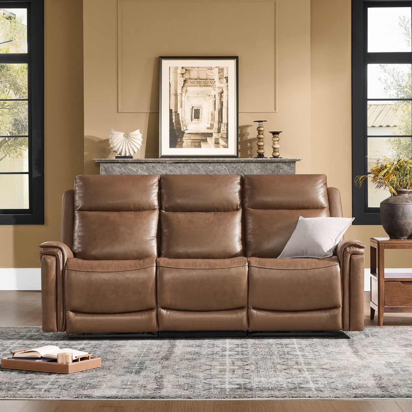 Modern Top-Grain Leather Zero Gravity Reclining Sofa