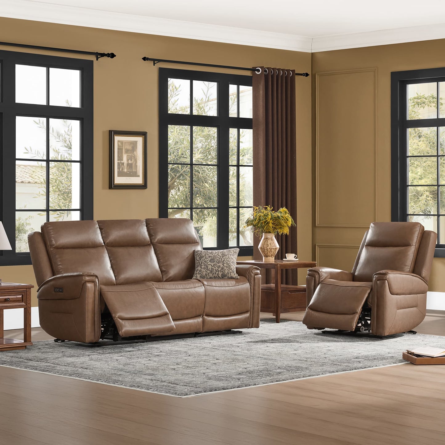 Modern Top-Grain Leather Zero Gravity Reclining Sofa