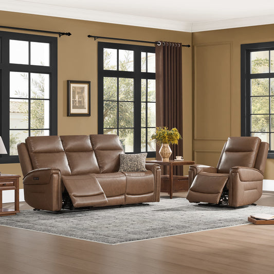 Modern Top-Grain Leather Zero Gravity Reclining Sofa