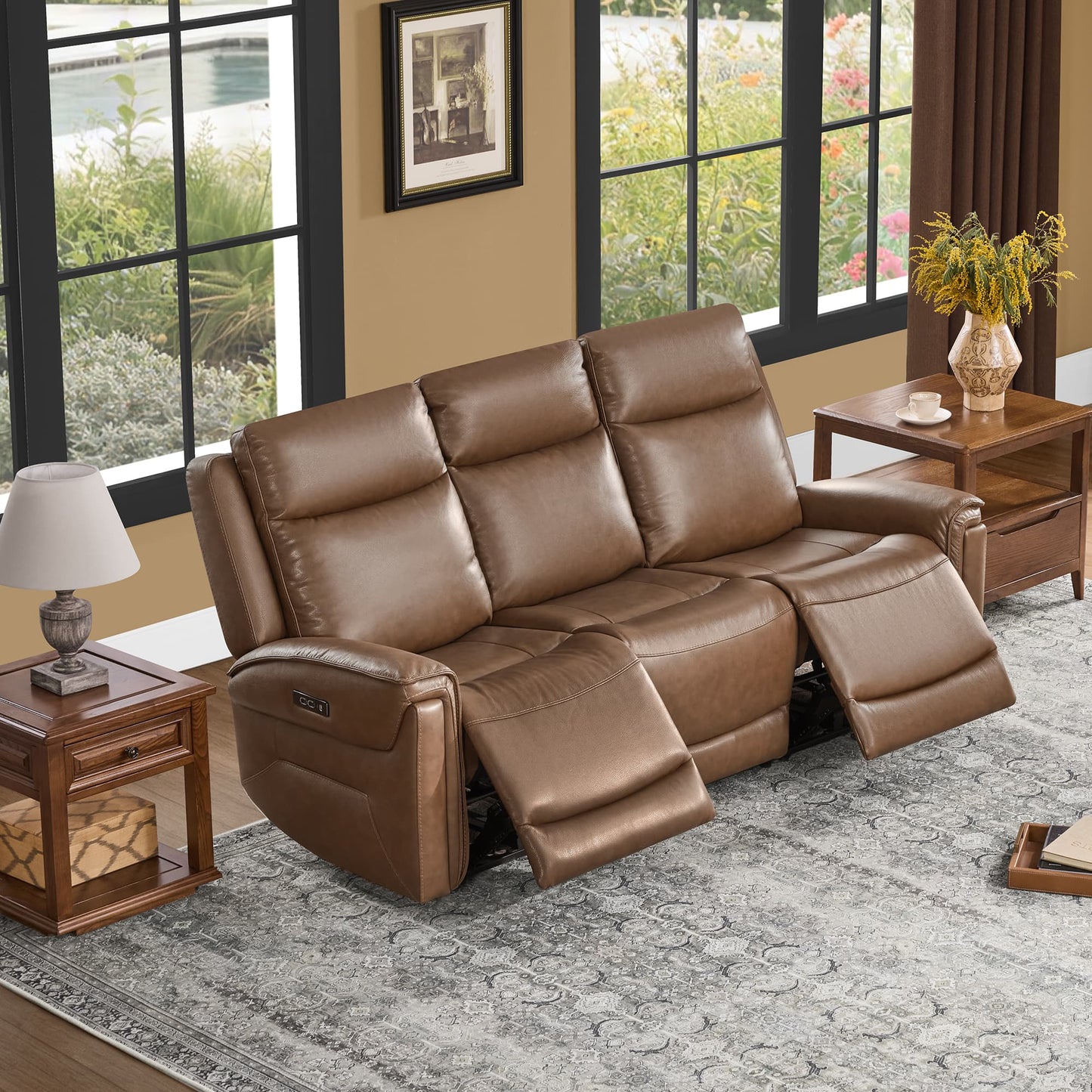 Modern Top-Grain Leather Zero Gravity Reclining Sofa