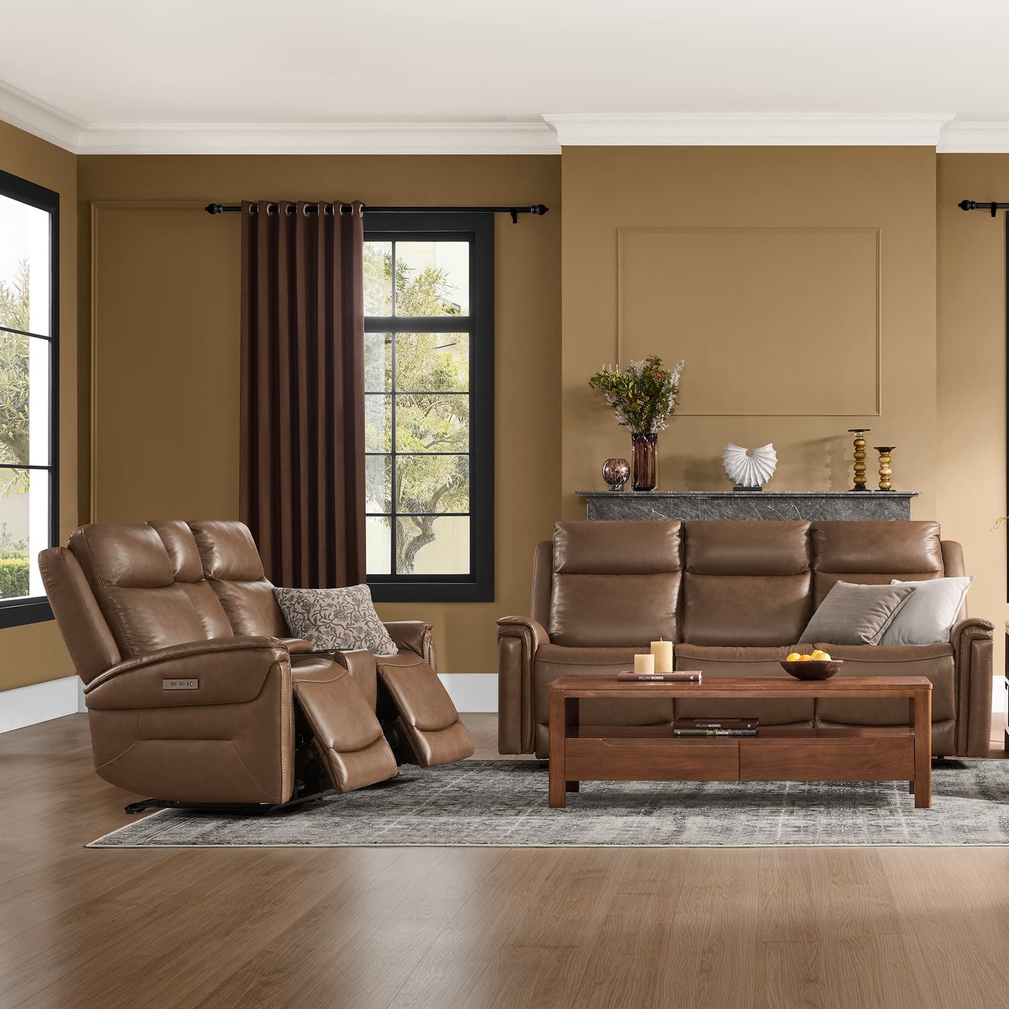 Modern Top-Grain Leather Zero Gravity Reclining Sofa