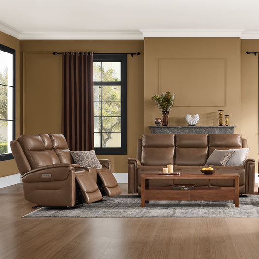 Modern Top-Grain Leather Zero Gravity Reclining Sofa