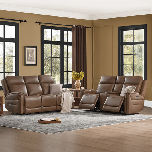 Modern Top-Grain Leather Zero Gravity Reclining Sofa