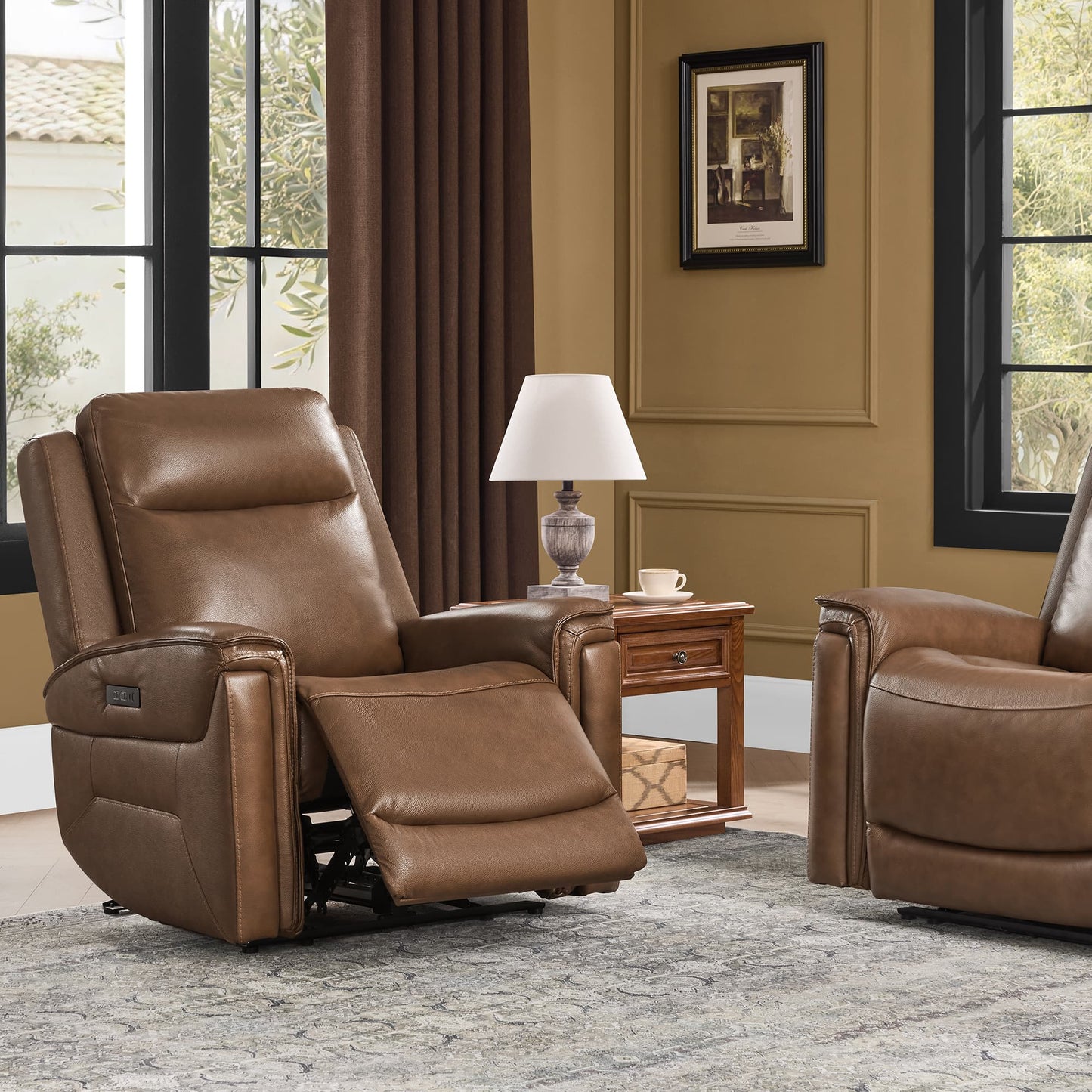Modern Top-Grain Leather Zero Gravity Reclining Sofa