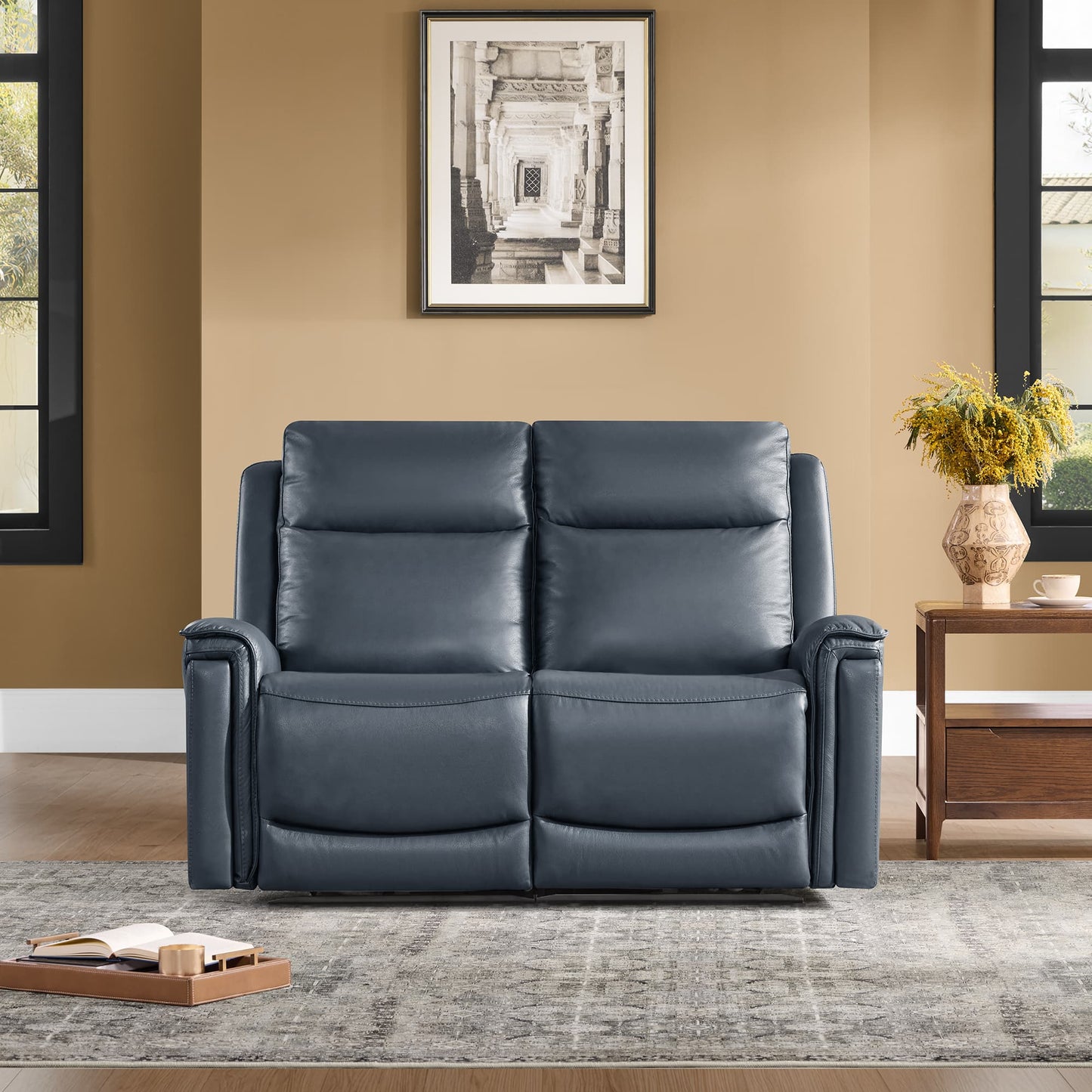 Modern Top-Grain Leather Zero Gravity Reclining Sofa