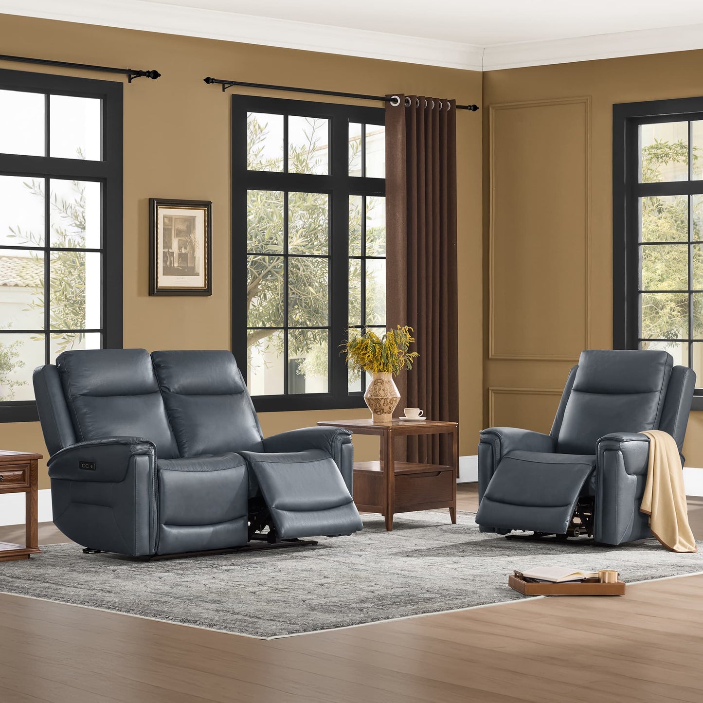 Modern Top-Grain Leather Zero Gravity Reclining Sofa