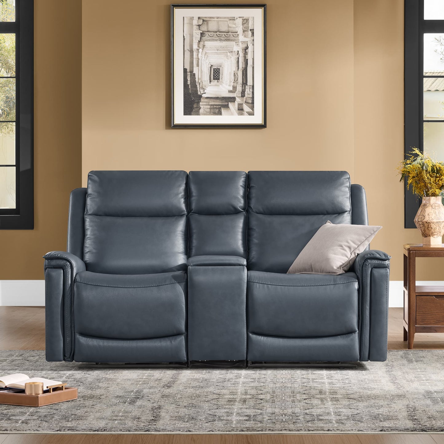 Modern Top-Grain Leather Zero Gravity Reclining Sofa