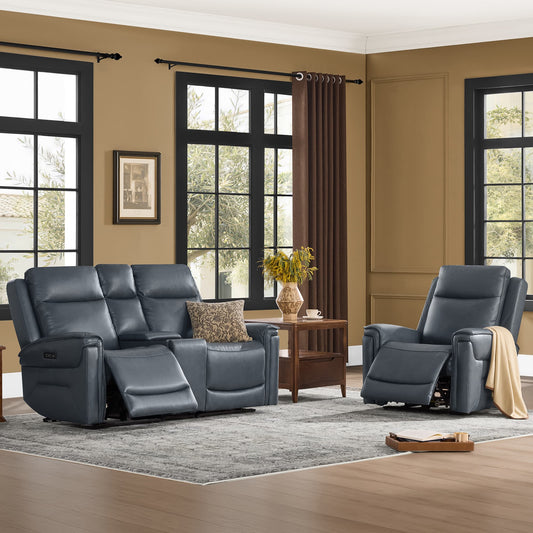 Modern Top-Grain Leather Zero Gravity Reclining Sofa
