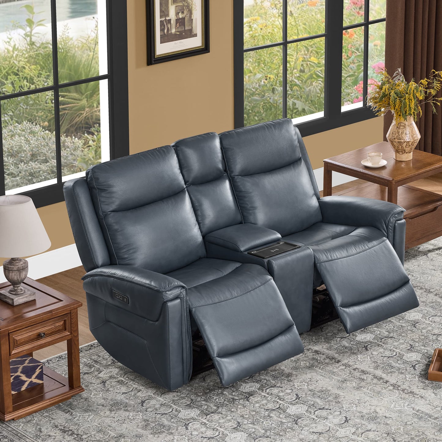 Modern Top-Grain Leather Zero Gravity Reclining Sofa