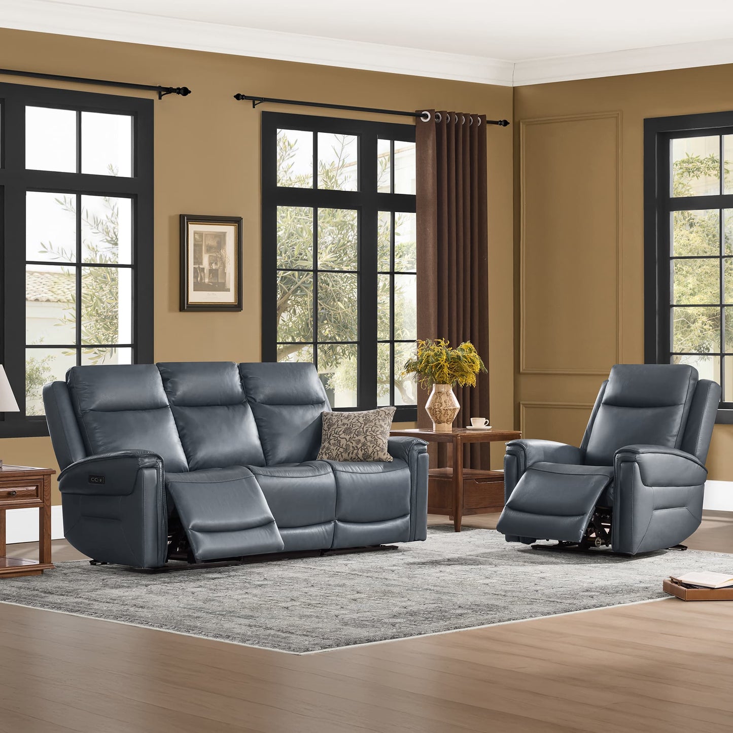 Modern Top-Grain Leather Zero Gravity Reclining Sofa