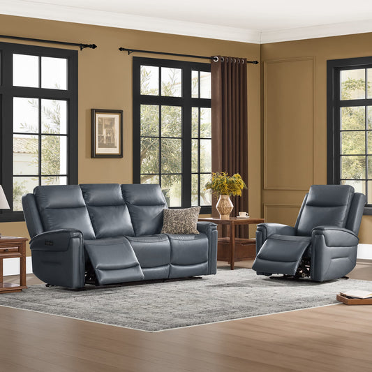 Modern Top-Grain Leather Zero Gravity Reclining Sofa