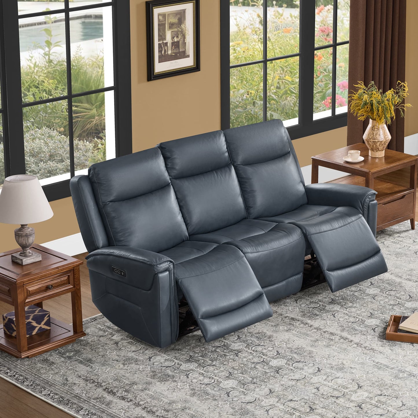 Modern Top-Grain Leather Zero Gravity Reclining Sofa