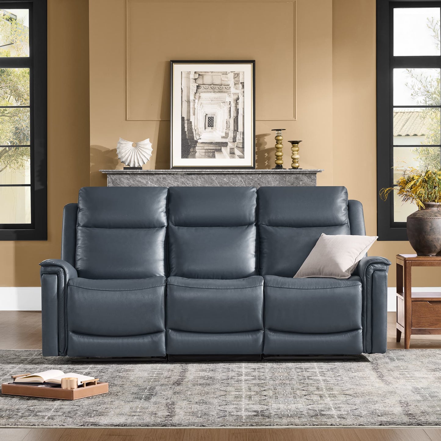 Modern Top-Grain Leather Zero Gravity Reclining Sofa