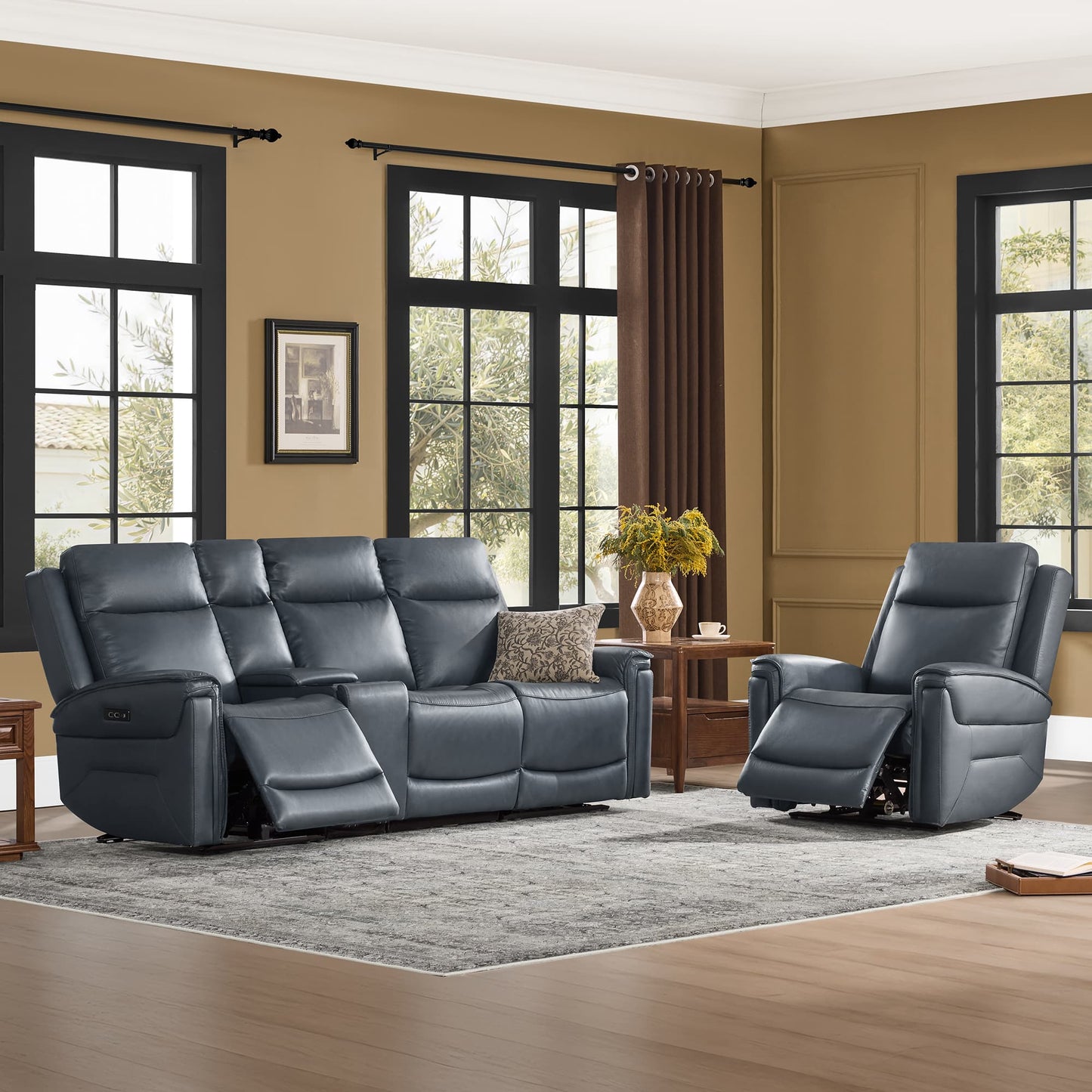 Modern Top-Grain Leather Zero Gravity Reclining Sofa