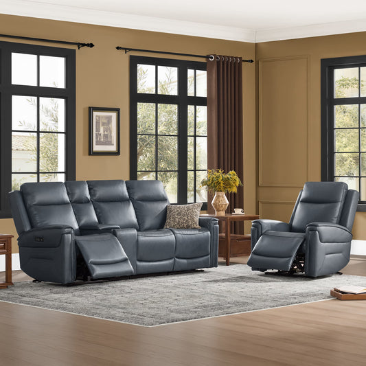 Modern Top-Grain Leather Zero Gravity Reclining Sofa