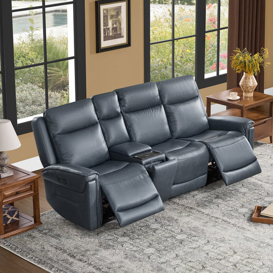 Modern Top-Grain Leather Zero Gravity Reclining Sofa