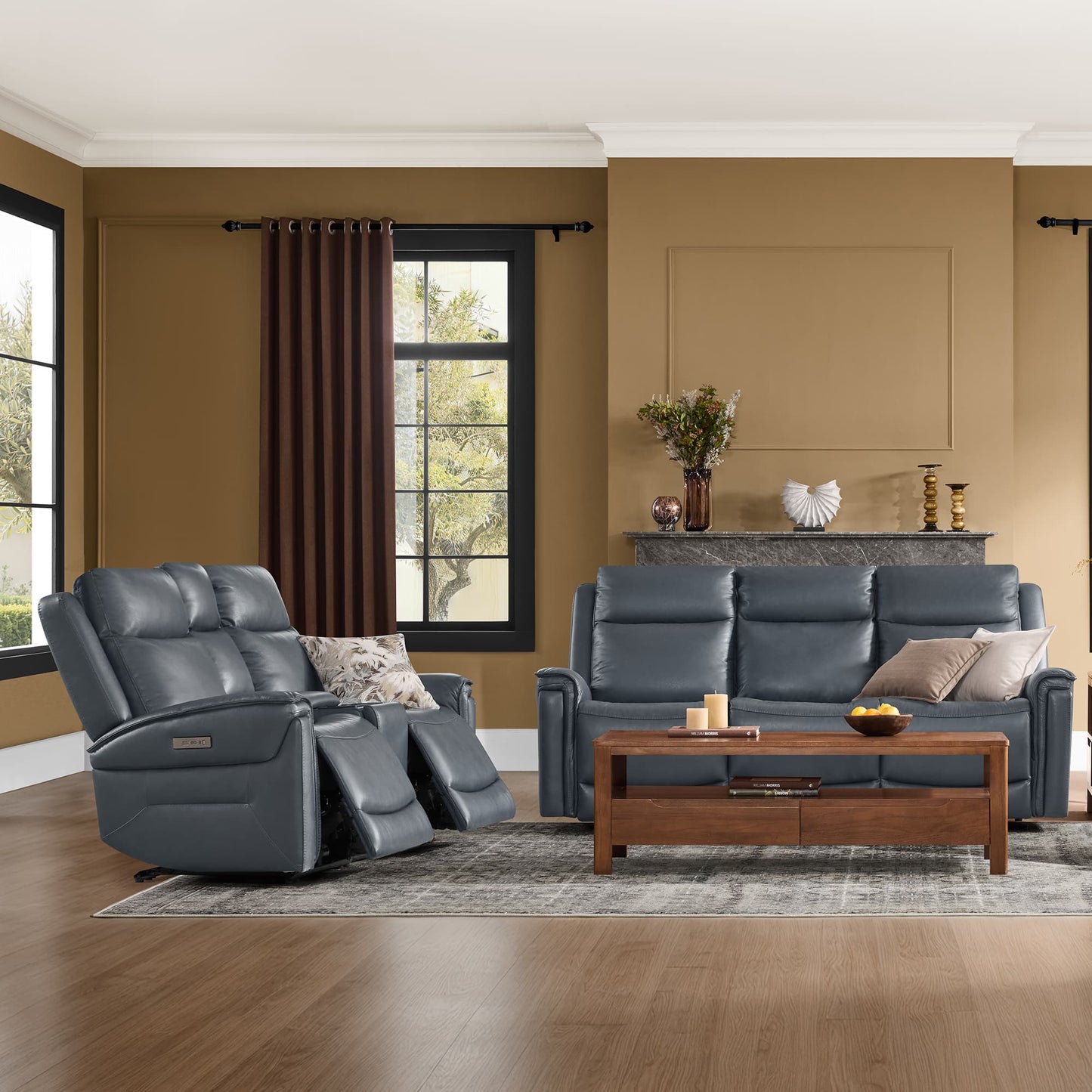 Modern Top-Grain Leather Zero Gravity Reclining Sofa