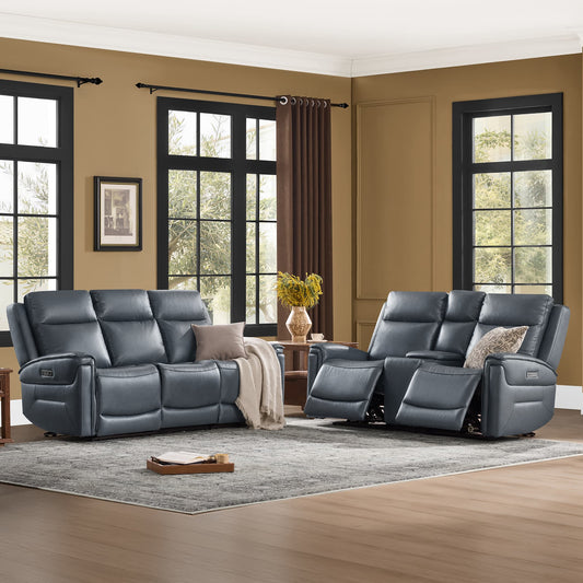 Modern Top-Grain Leather Zero Gravity Reclining Sofa