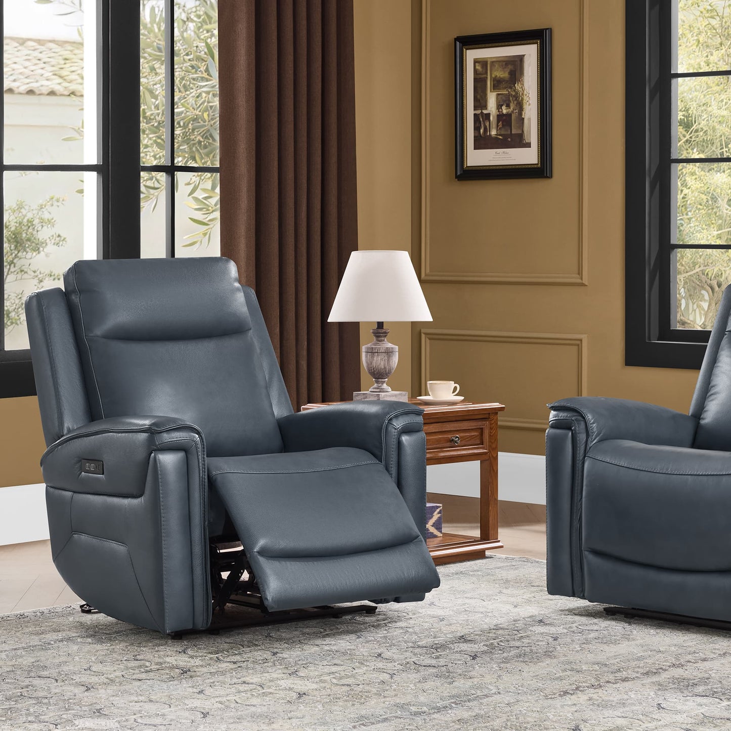 Modern Top-Grain Leather Zero Gravity Reclining Sofa