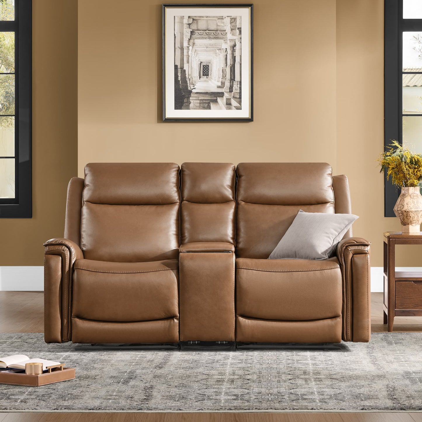 Modern Top-Grain Leather Zero Gravity Reclining Sofa