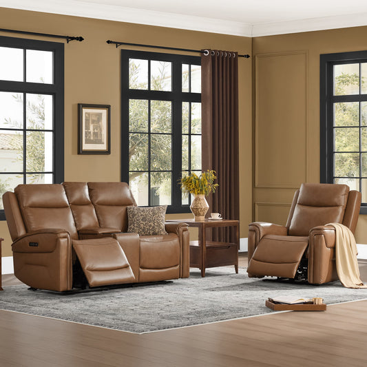 Modern Top-Grain Leather Zero Gravity Reclining Sofa