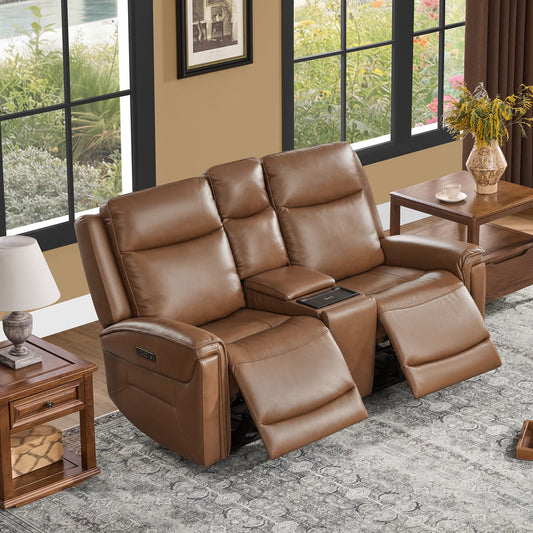 Modern Top-Grain Leather Zero Gravity Reclining Sofa