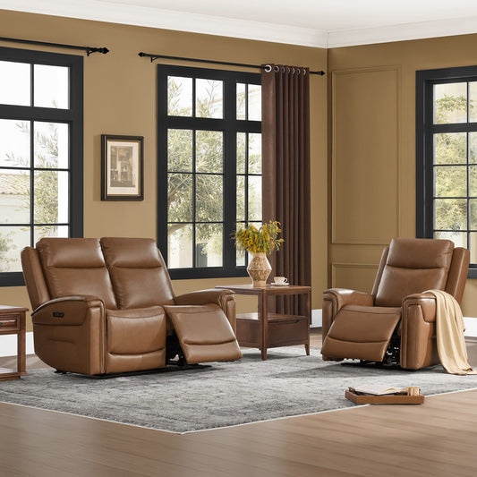 Modern Top-Grain Leather Zero Gravity Reclining Sofa