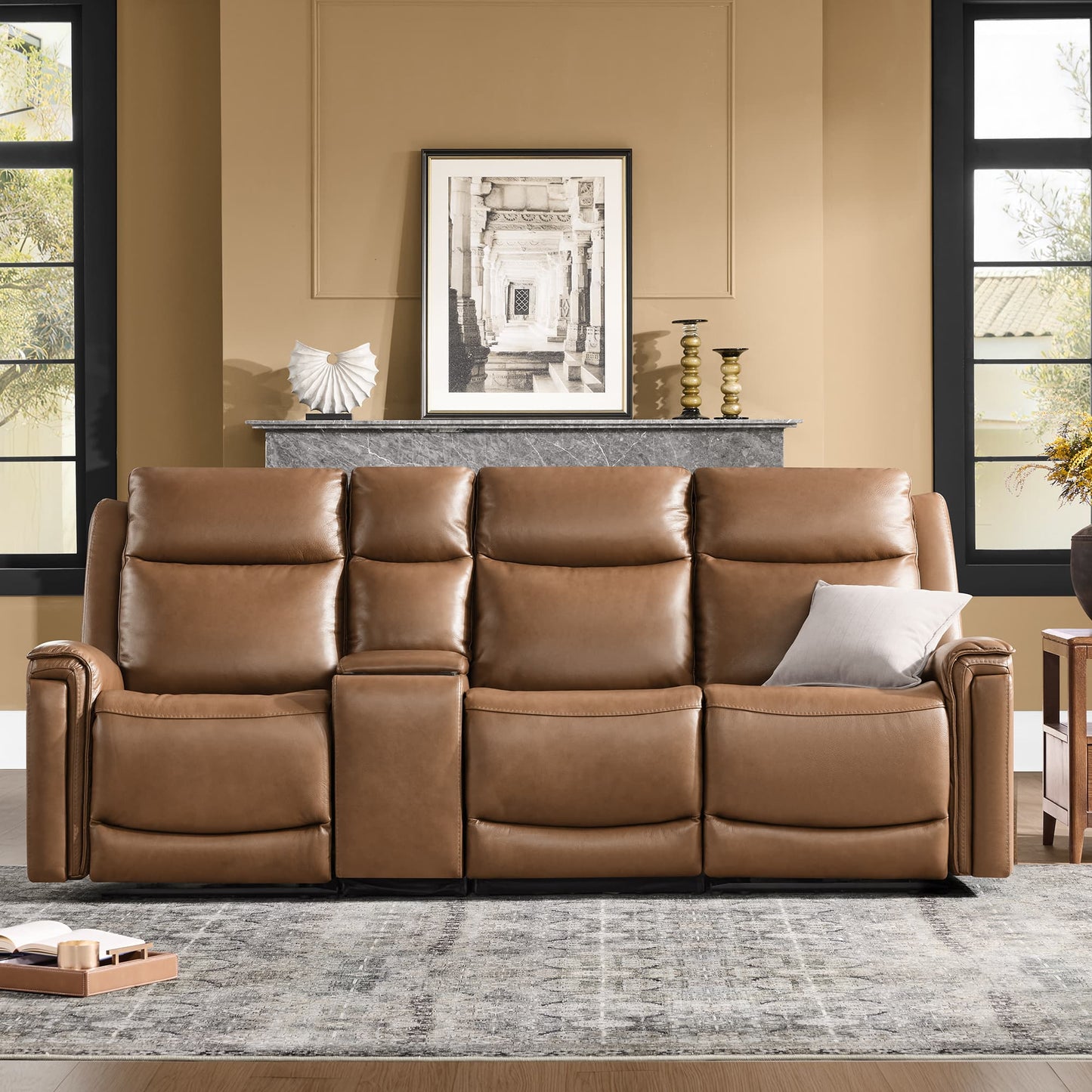 Modern Top-Grain Leather Zero Gravity Reclining Sofa