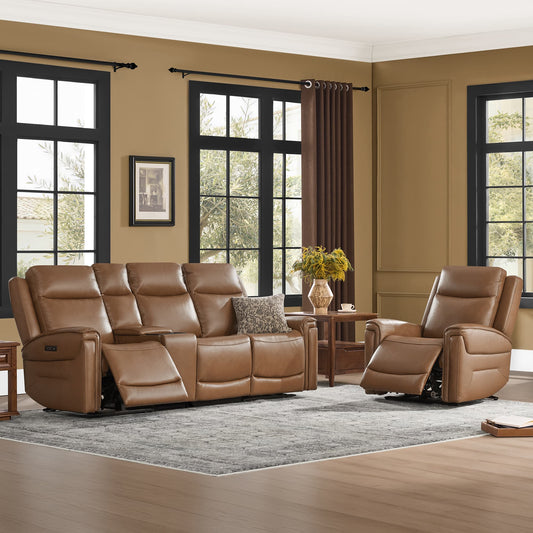 Modern Top-Grain Leather Zero Gravity Reclining Sofa