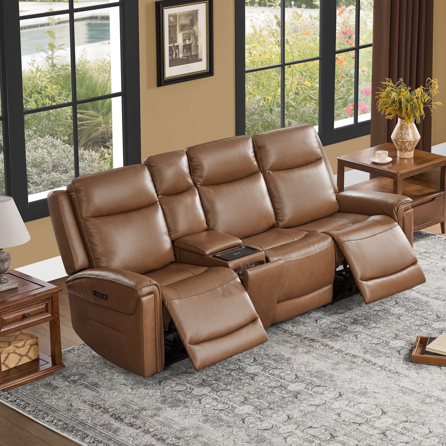 Modern Top-Grain Leather Zero Gravity Reclining Sofa