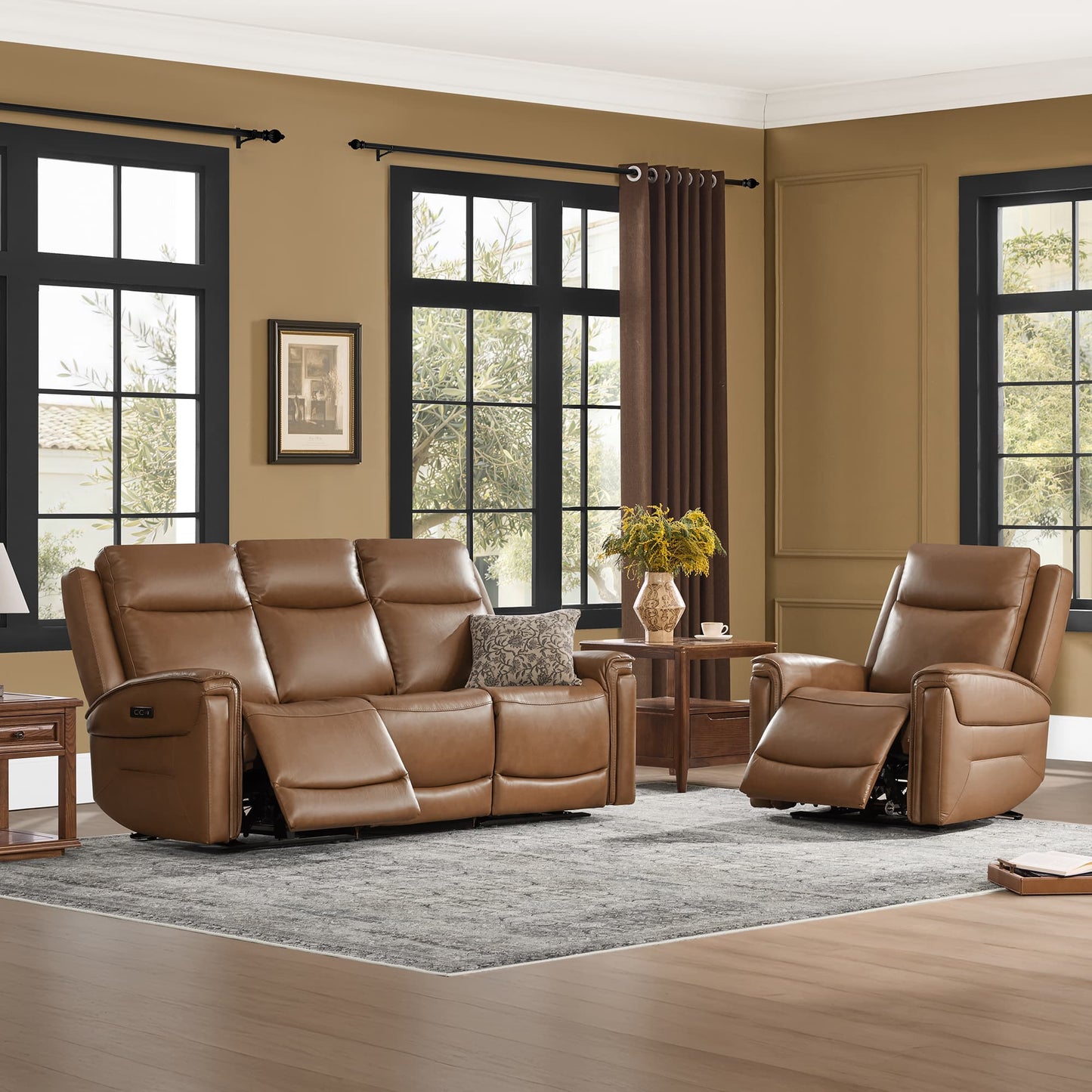 Modern Top-Grain Leather Zero Gravity Reclining Sofa