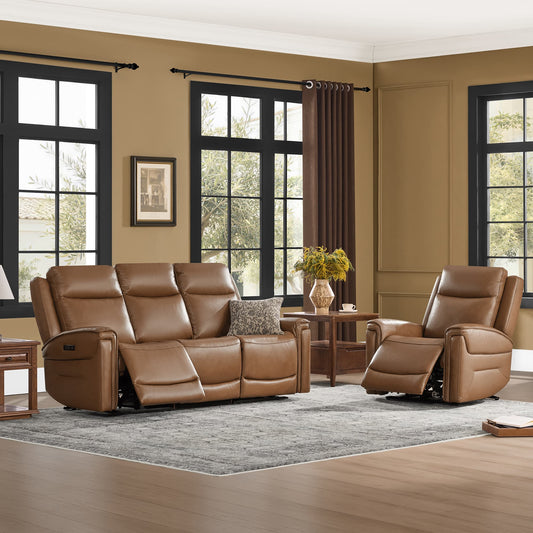 Modern Top-Grain Leather Zero Gravity Reclining Sofa