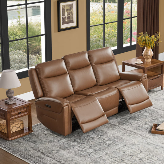 Modern Top-Grain Leather Zero Gravity Reclining Sofa
