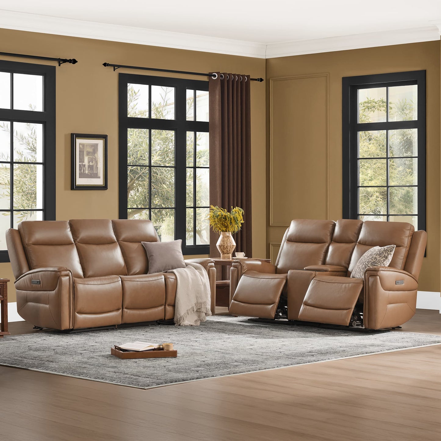 Modern Top-Grain Leather Zero Gravity Reclining Sofa