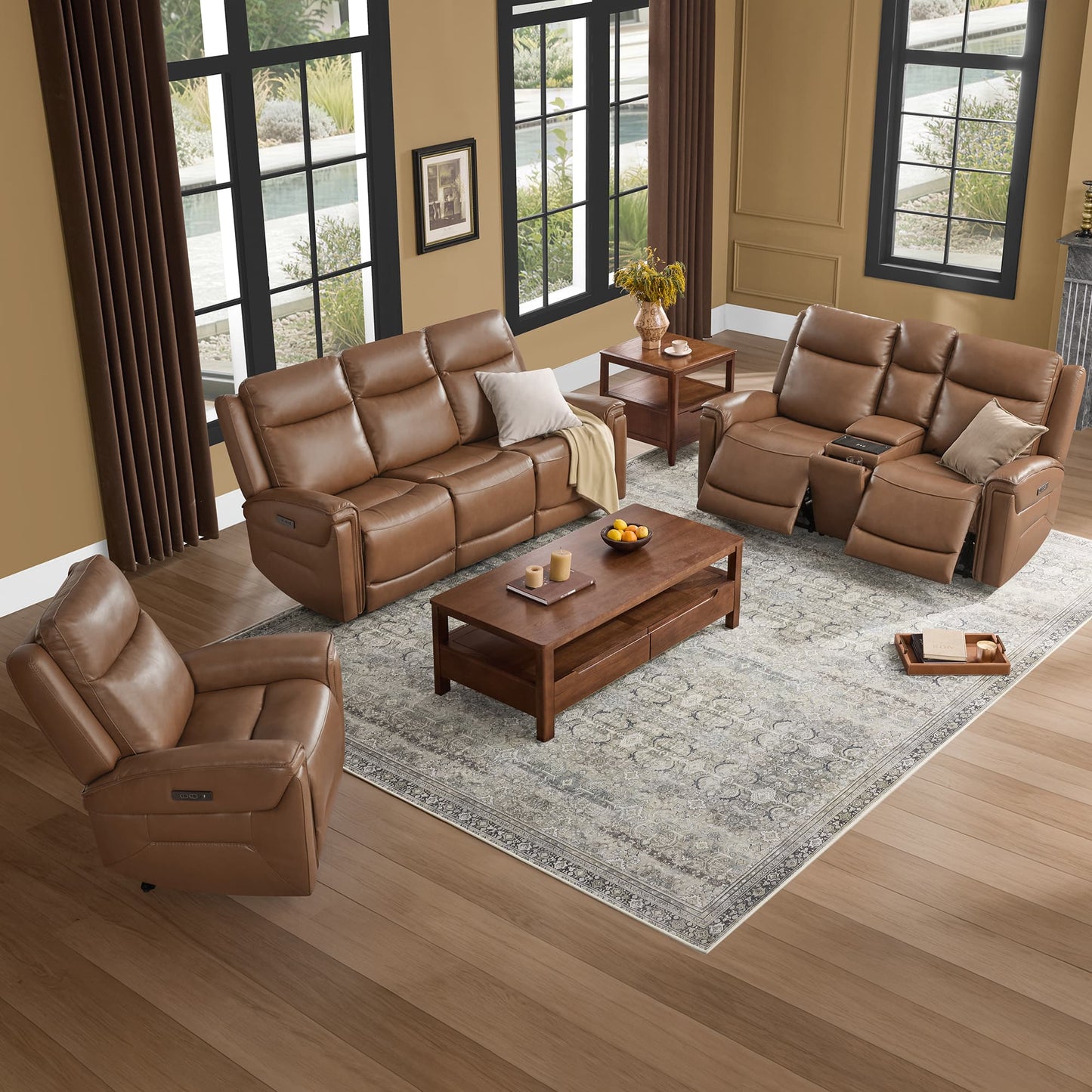 Modern Top-Grain Leather Zero Gravity Reclining Sofa