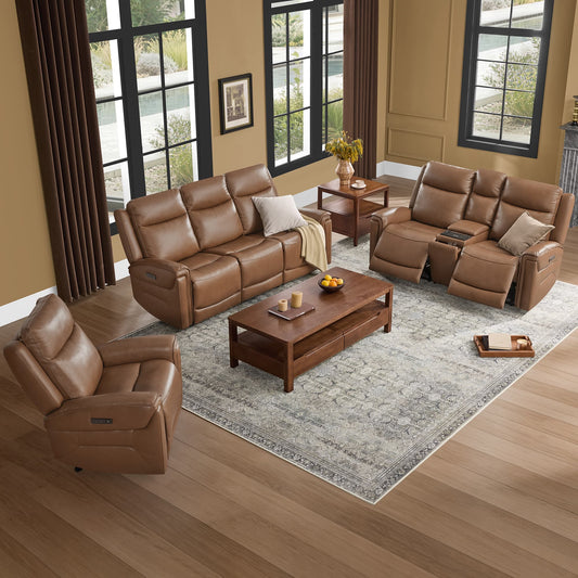 Modern Top-Grain Leather Zero Gravity Reclining Sofa
