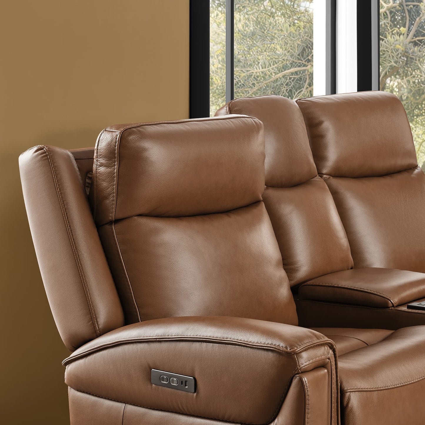 Modern Top-Grain Leather Zero Gravity Reclining Sofa
