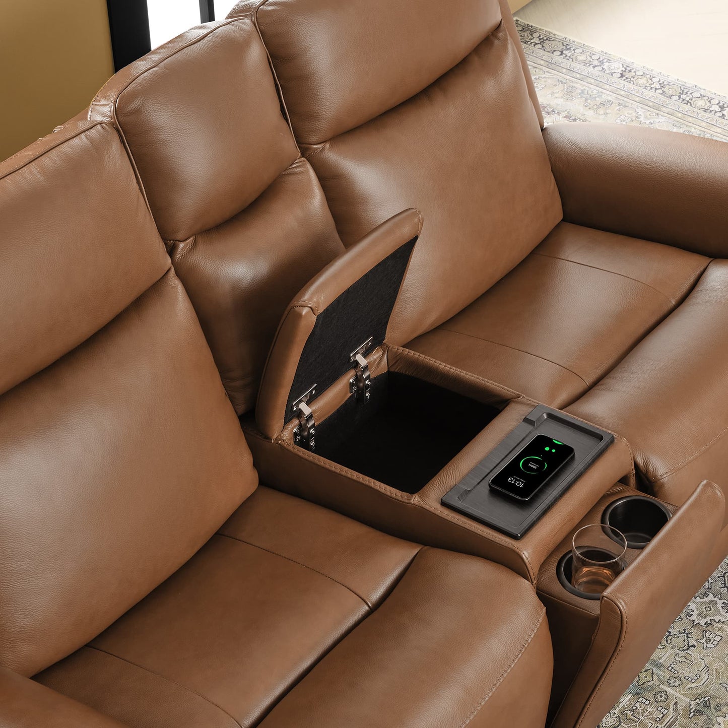 Modern Top-Grain Leather Zero Gravity Reclining Sofa