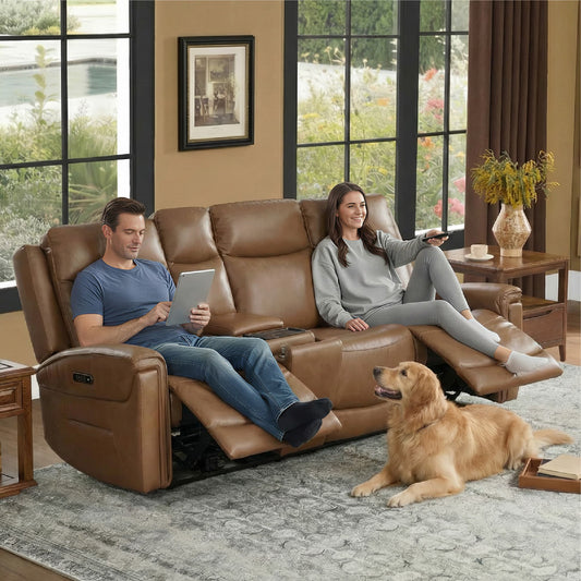 Modern Top-Grain Leather Zero Gravity Reclining Sofa