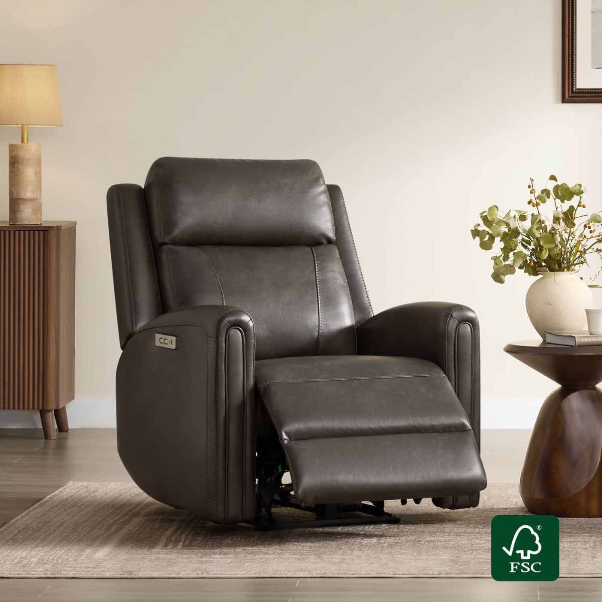 Modern Zero Wall-Hugger Recliner in Plush Fabric