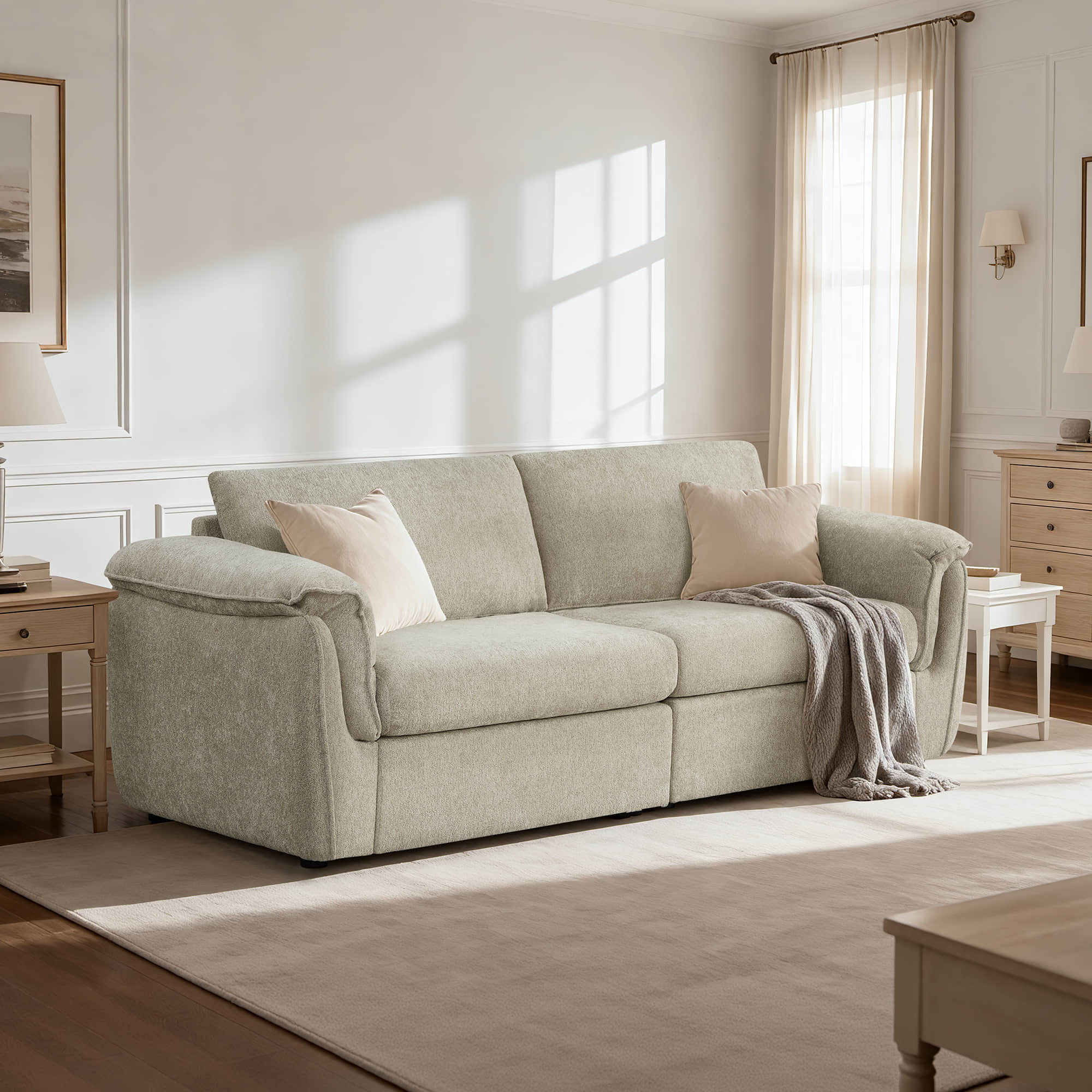 Modular 2-Seat Sofa with Double-Layer Armrests