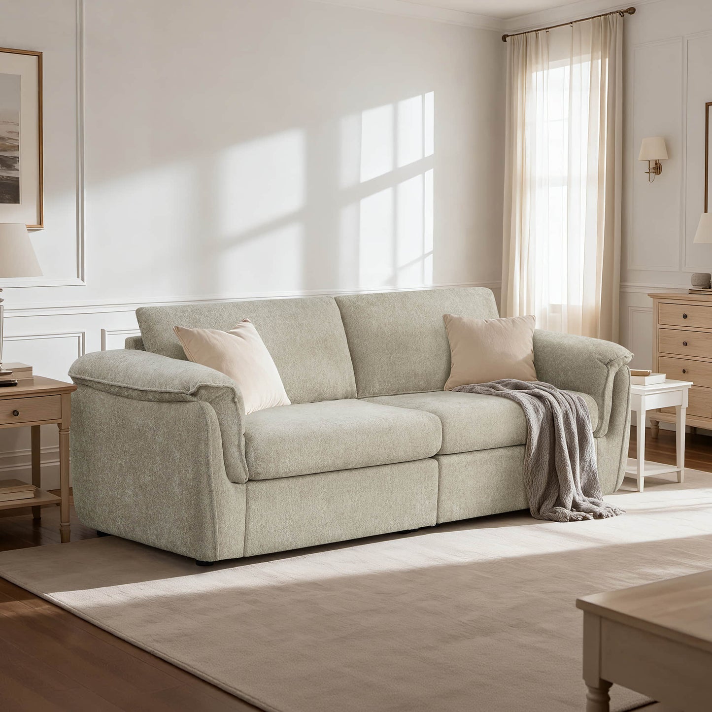 Modular 2-Seat Sofa with Double-Layer Armrests