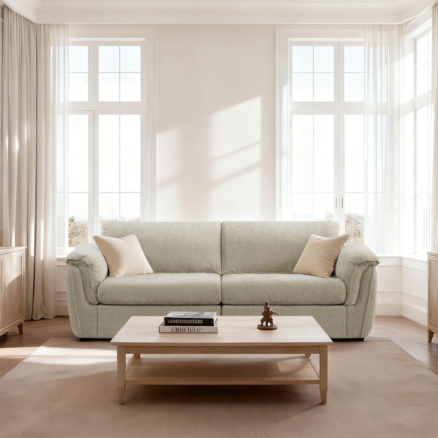 Modular 2-Seat Sofa with Double-Layer Armrests