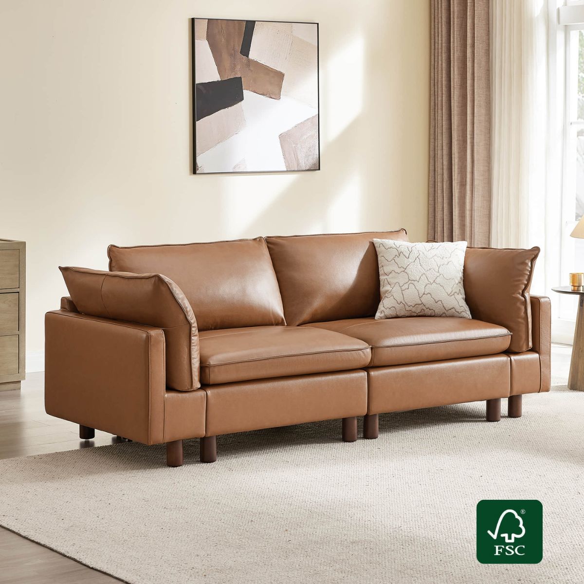 Modular 2-Seat Sofa with Wood Legs in Classic Grey
