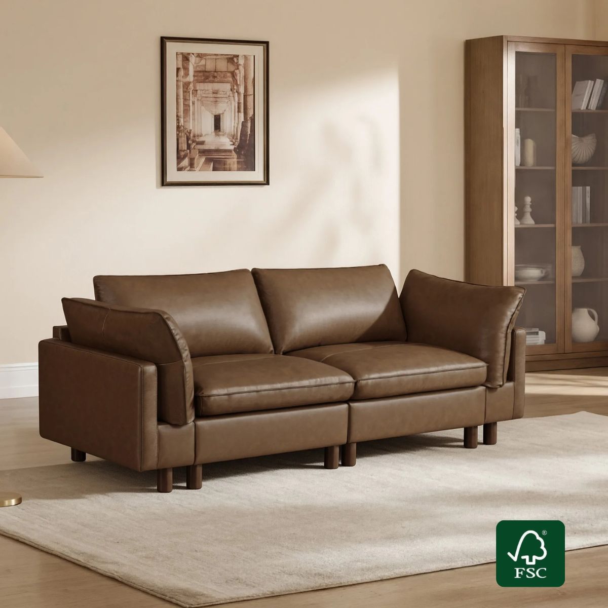 Modular 2-Seat Sofa with Wood Legs in Classic Grey
