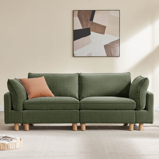 Modular 2-Seat Sofa with Wood Legs in Classic Grey