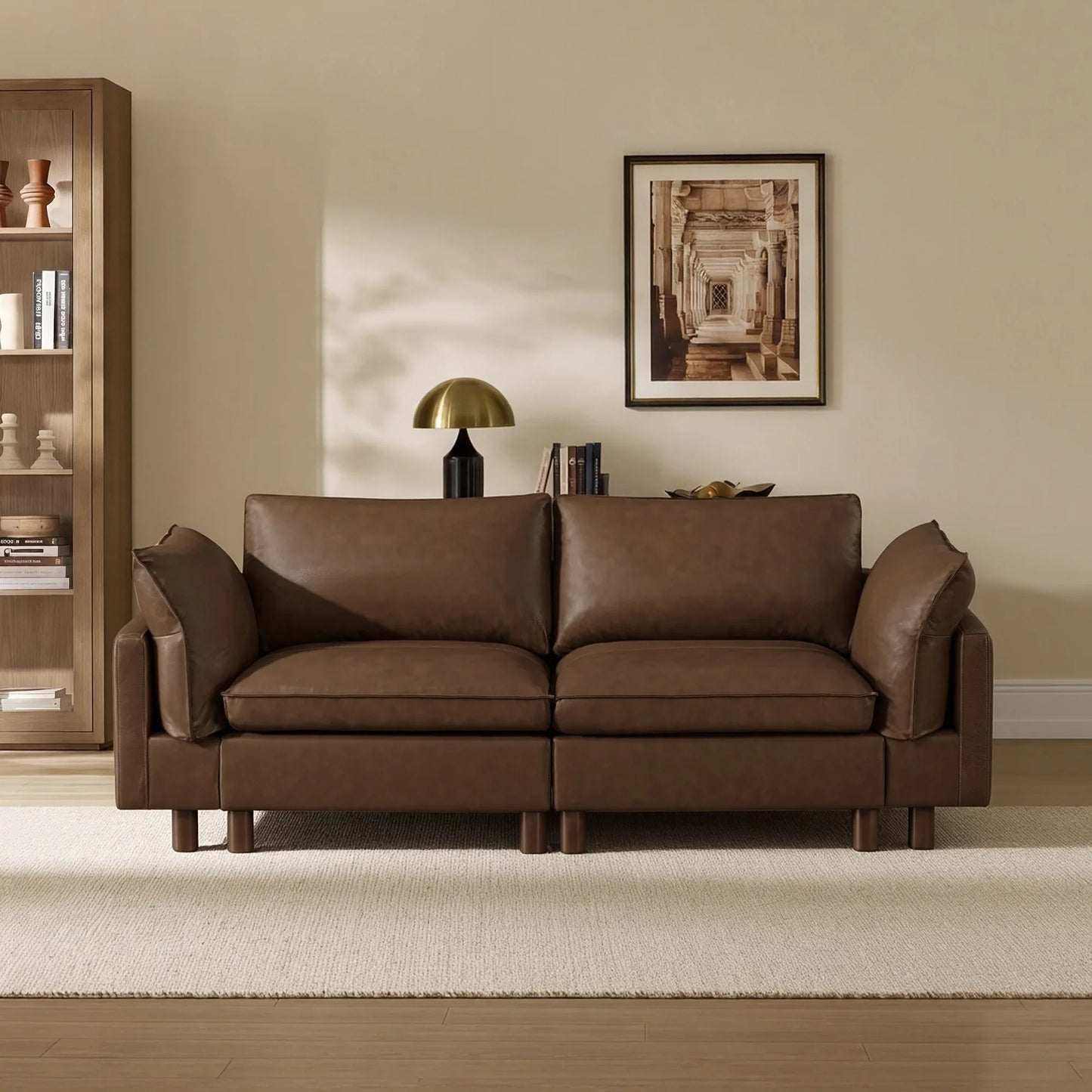 Modular 2-Seat Sofa with Wood Legs in Classic Grey