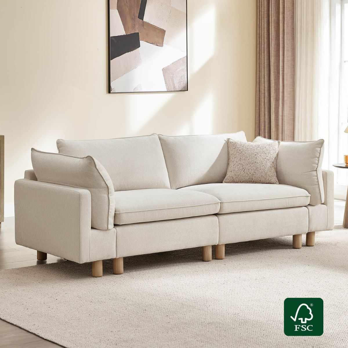 Modular 2-Seat Sofa with Wood Legs in Classic Grey