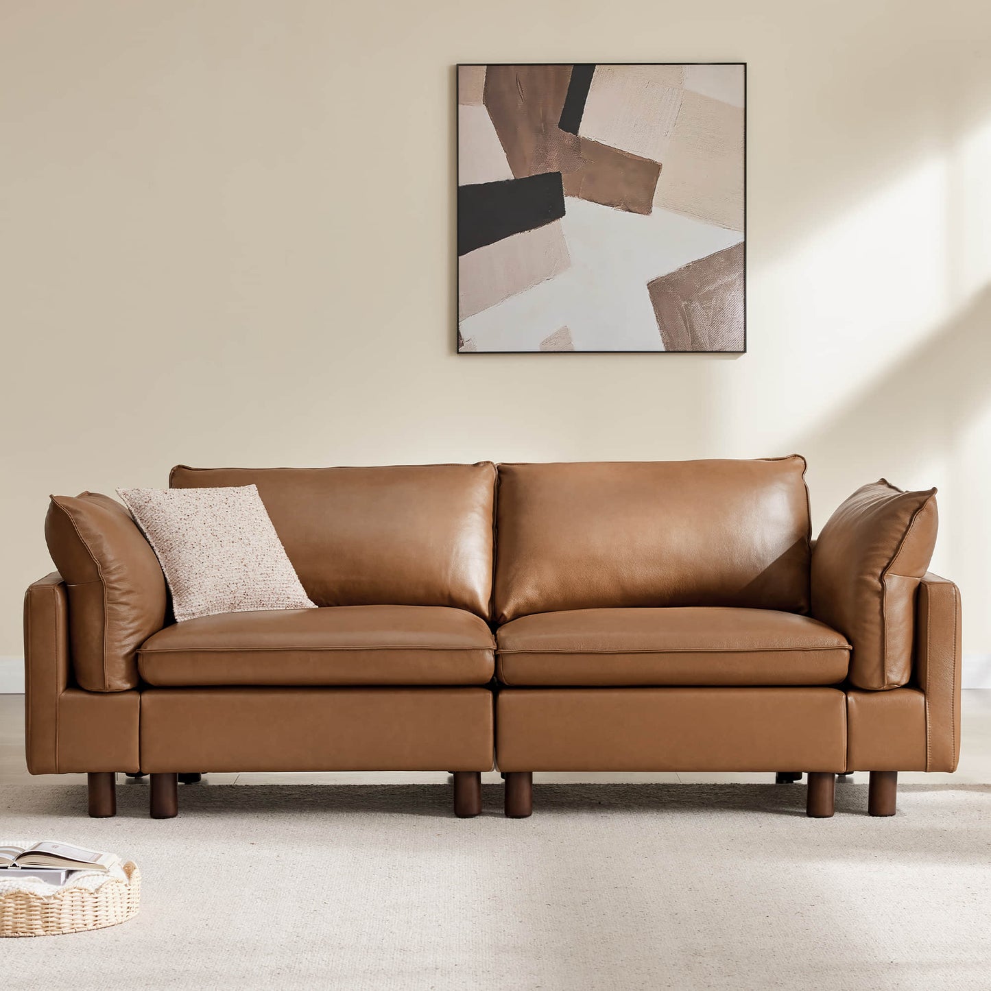 Modular 2-Seat Sofa with Wood Legs in Classic Grey